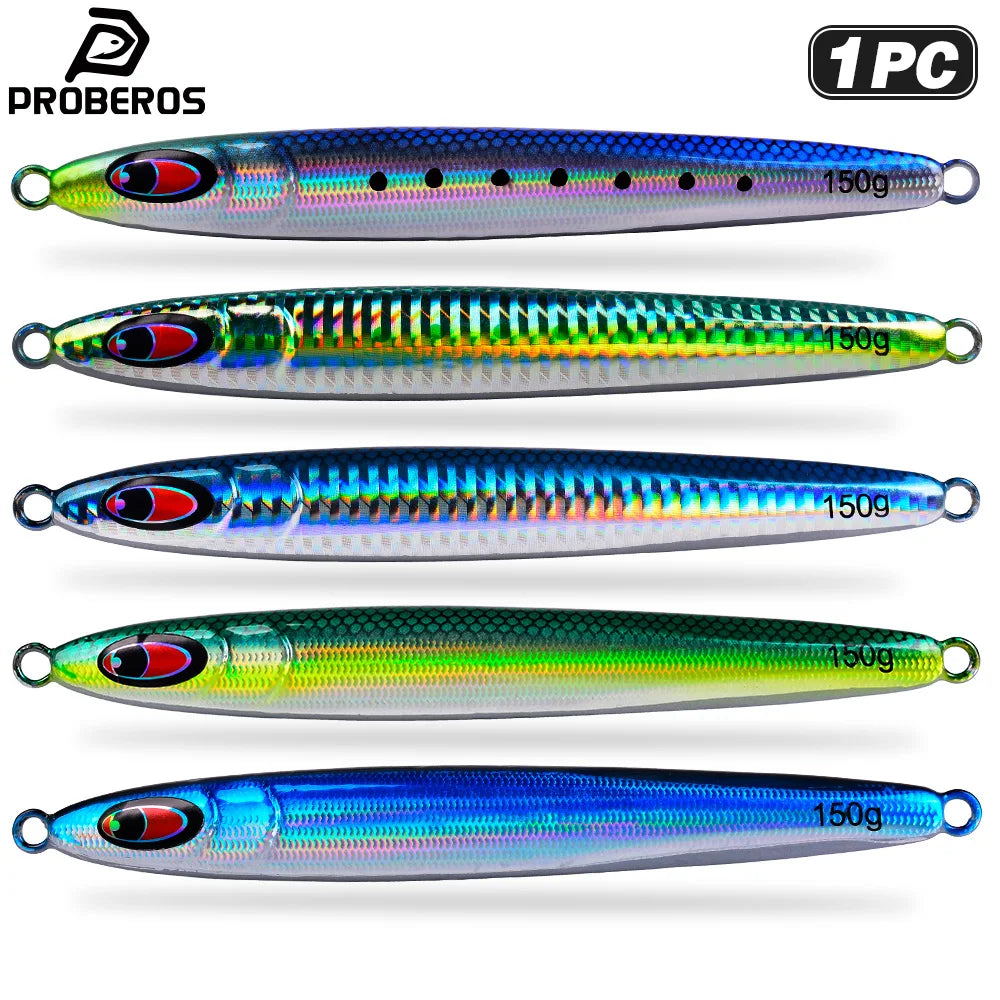 Proberos 30-150g Fish Scale 3D Eye Coating Hard Bait 1PC Metal Iron Plate Slow Pitch Jigging Artificial Bass Saltwater Fish Lure