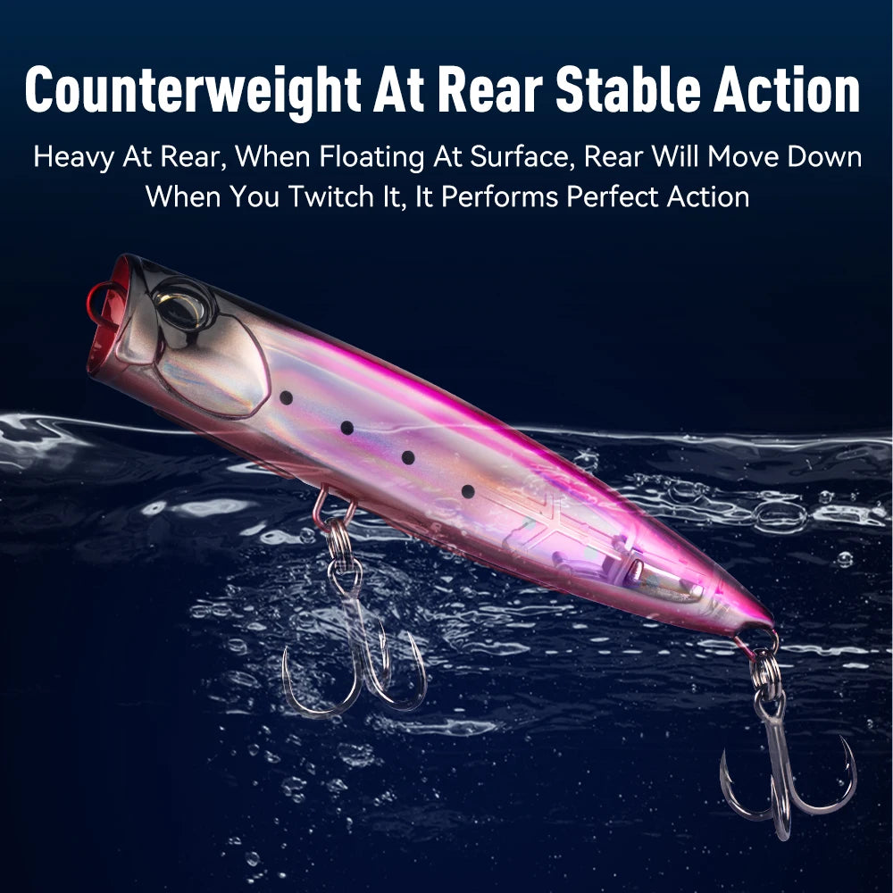 KINGDOM Floating Popper Fishing Lure 135mm 160mm 190mm Topwater Hard Bait  Transparent Popper Wobbler for Saltwater Bass Fishing