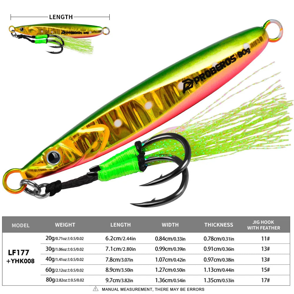 PRO BEROS Weights 20-80g Double Hook Luminous Fishing Lure Metal Jig Lure for Deep Sea Boat Fishing Trolling Hard Bait Bass
