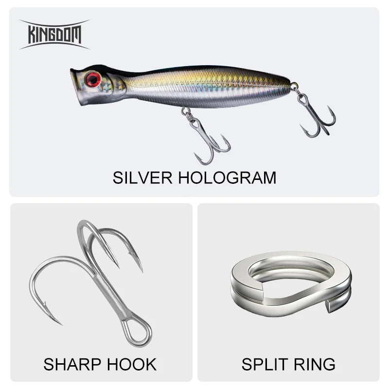 Kingdom Topwater Popper Fishing Lures 80mm 9.5g 100mm 16g 130mm 36g Hard Artificial Bait Floating Wobblers Fishing Tackle Baits