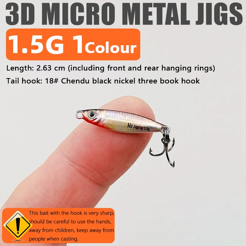 Micro Sized Iron Plate Bait 1.5/3/5g 3D Mini VIB Lure Metal Cast Jig Spoon Pesca Fish Micro Sequin Fishing Lures Artificial Bait