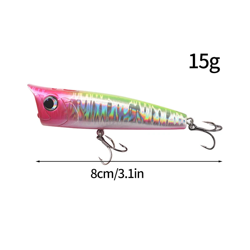 1pc Popper Mare Spinning Fishing Lures15/20g Topwater Popper Artificial Hard Baits Saltwater Topwater Bait for Bass Pike Lures