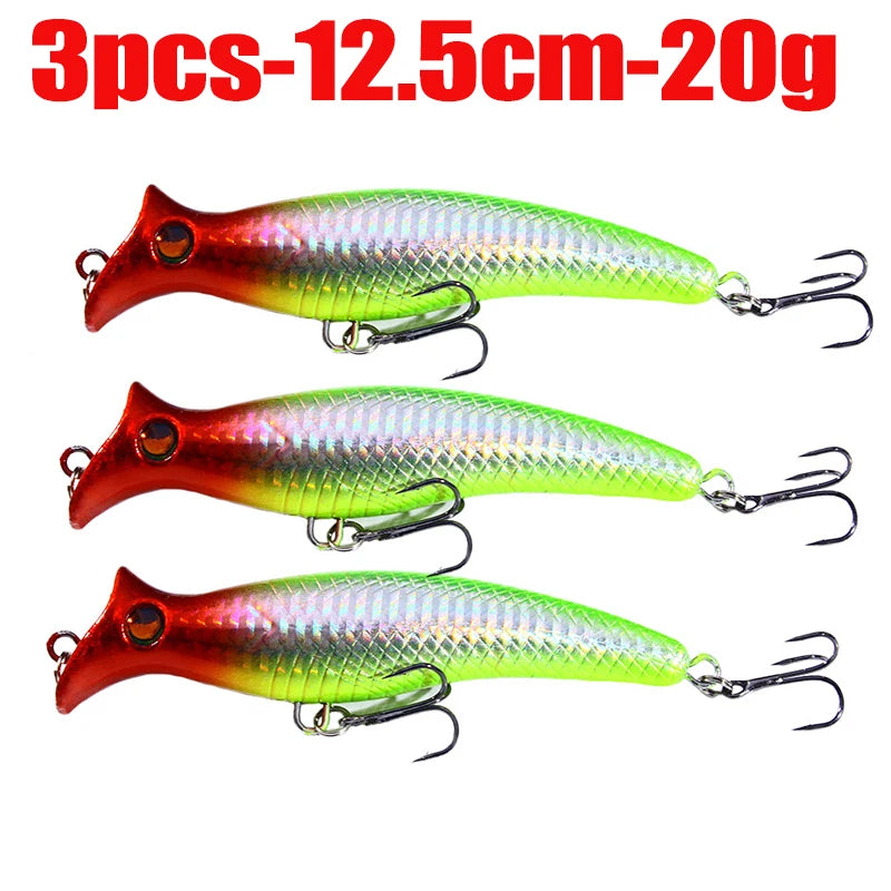 1pc Fishing Lures Topwater Popper Bait 12.5cm 20g Hard Bait Artificial Wobblers Plastic Fishing Tackle with 6# Hooks