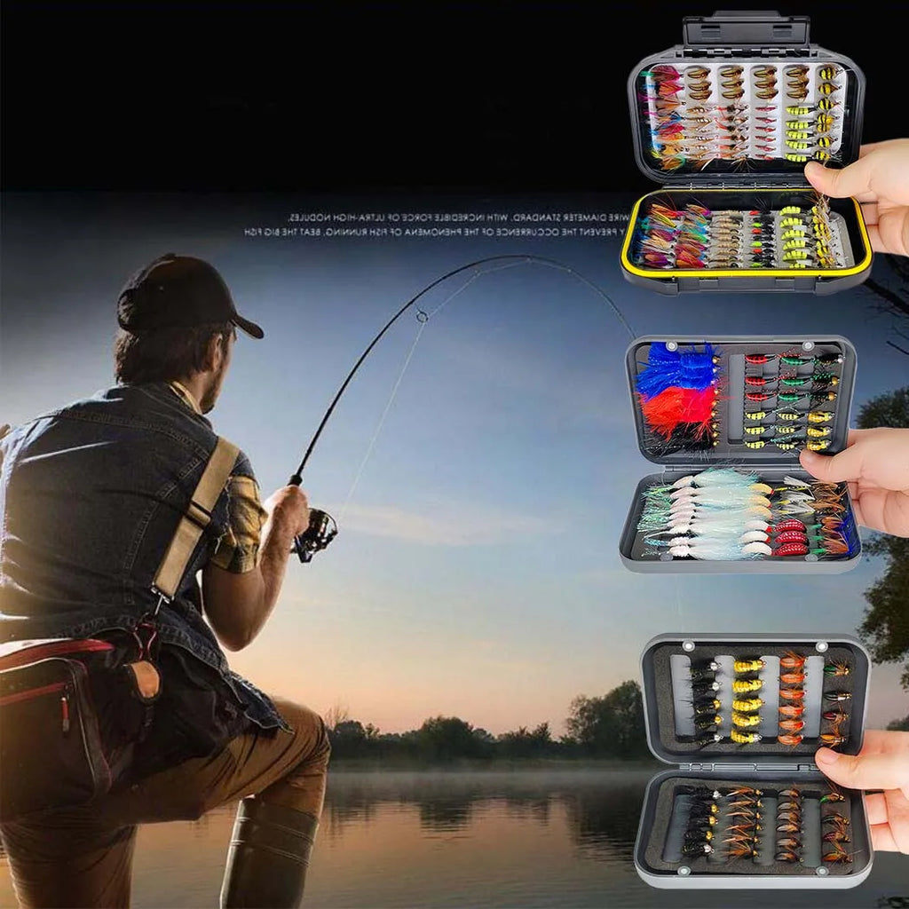 Fly Fishing Flies Kit, 24-100Pcs Fly Fishing Artificial Fly Baits Lures with Dry/Wet Flies, Streamers, Fly Assortment Trout Bass