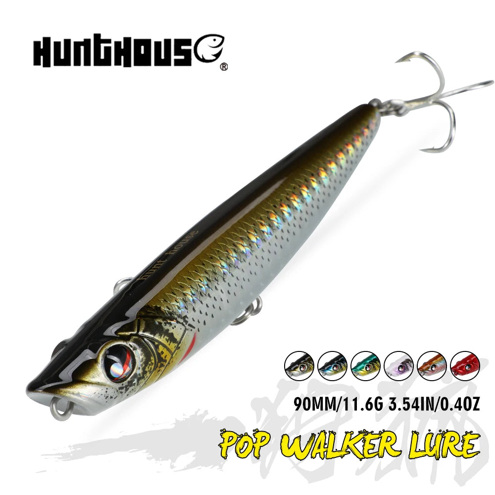 Hunthouse Popper Pencil Fishing Lure Pop Walker Topwater Floating Hard Bait 90mm/11.6g Surface WTD Saltwater Bass Fish Tackle