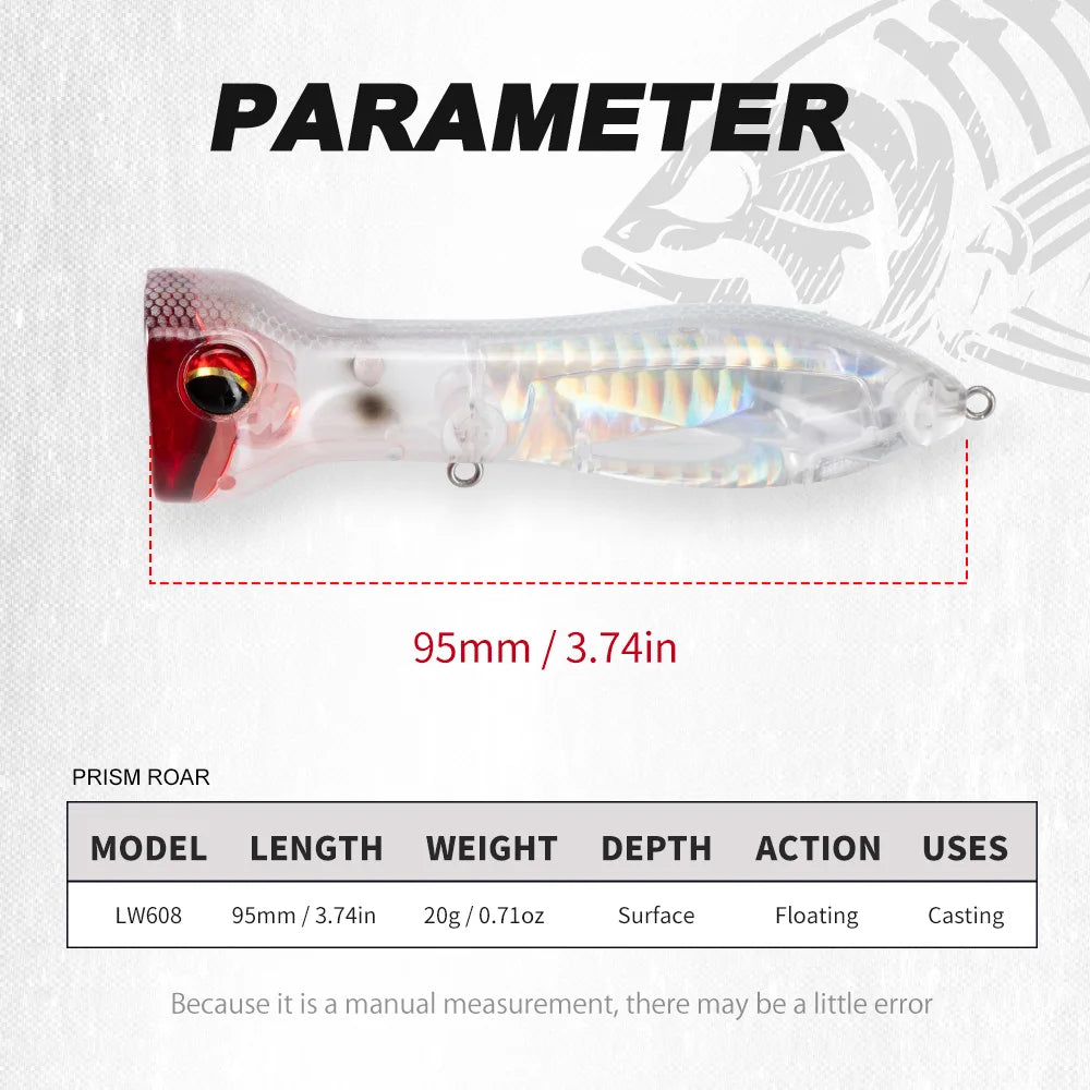 Hunthouse PRISM ROAR Floating Popper Topwater WTD Carp Fishing Lure 95mm20g Wobbler Artificial Hard Bait Tackle For SeaBass