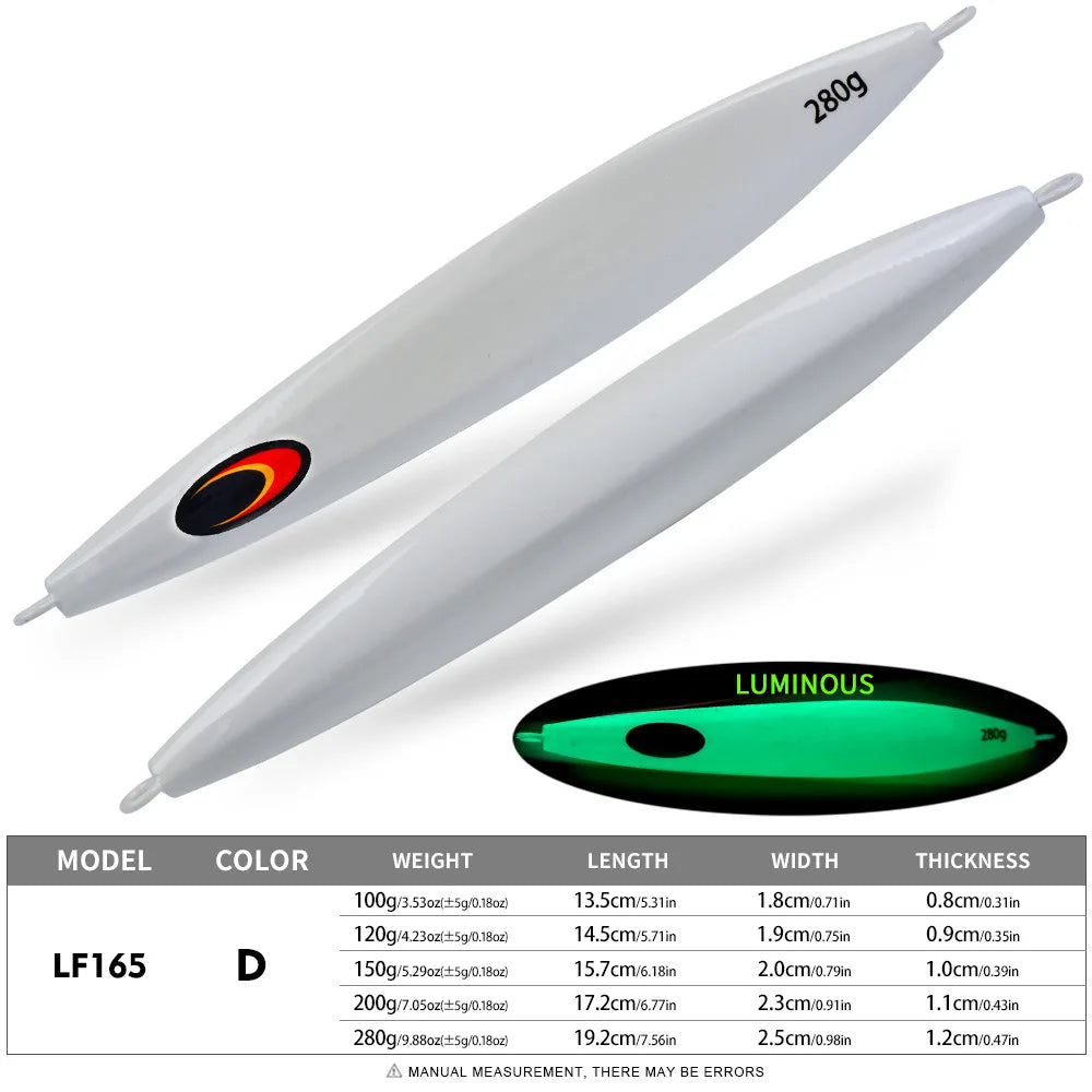 100g-280g Luminous Effect Jigging Sinking Metal Slow Jig Lure Iron Plate Fishing Hard Lure Fishing Baits Trolling Tackle FTK