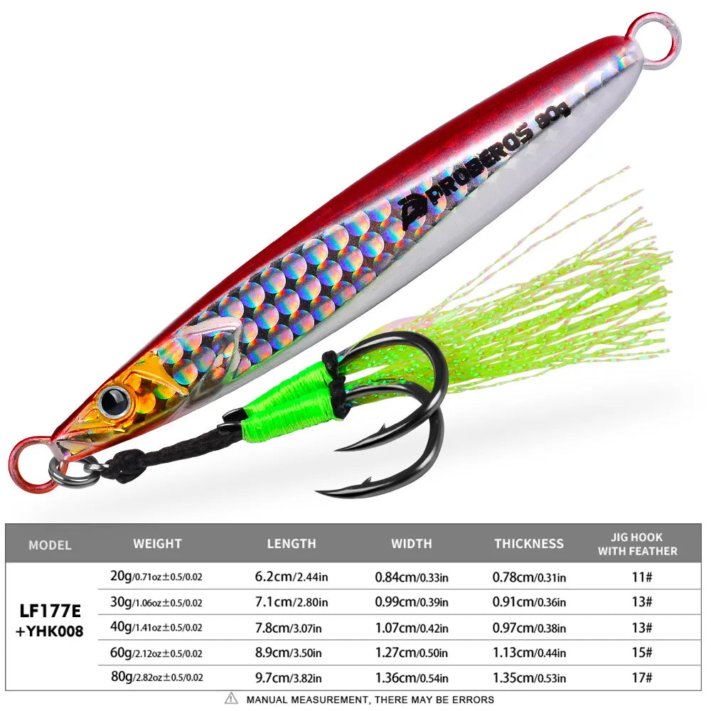 PRO BEROS Weights 20-80g Double Hook Luminous Fishing Lure Metal Jig Lure for Deep Sea Boat Fishing Trolling Hard Bait Bass