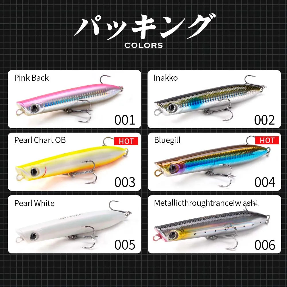 Hunthouse Popper Pencil Fishing Lure Topwater Floating Surface Hard Bait 130mm 30g WTD Stickbait Wobbler For Seabass Tuna Tackle