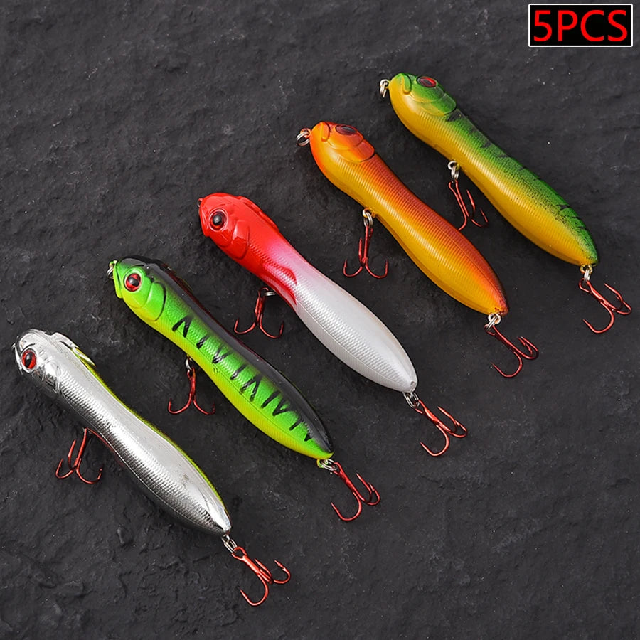 5PCS TopWater Snake Head Pencil Crankbaits Fishing Lures Set Top Walkers Hard Bait Artificial Wobblers For Pike Trolling Surface