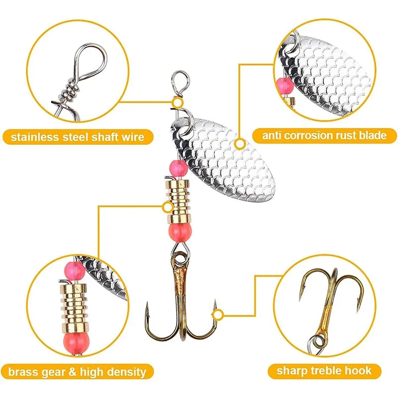 Metal Spinner Spoon Lure Kit Hard Bait Tackle with High-Strength Hooks for Bass Pike Trout Freshwater/Saltwater Fishing 16/10Pcs