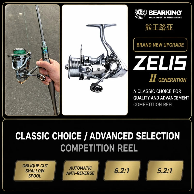 BEARKING Zeus Gen2 9+1BB 5.2:1 Spinning Reel Zero Gear Vibration Stainless Bearing High Temp Carbon Drag Micro All-round Fishing