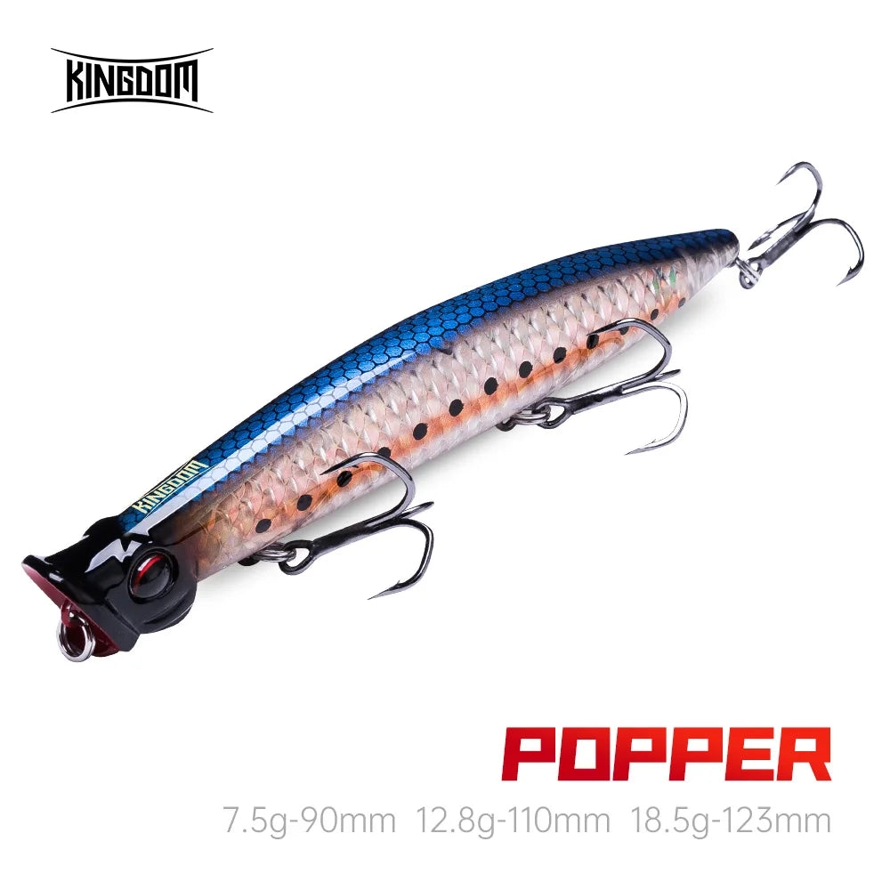 Kingdom Topwater Popper Fishing Lure 7.5g 12.8g 18.5g Far Casting Artificial Hard Baits High Quality Wobblers Z-Action Lures
