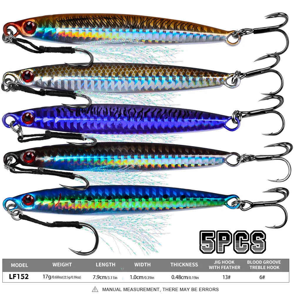 PROBEROS 5Pcs Metal Jig Fishing Lures Sea Fishing Jigs Artificial Swimbait Hard Bait Jerkbait Iron Plate Double Hooks Wholesale