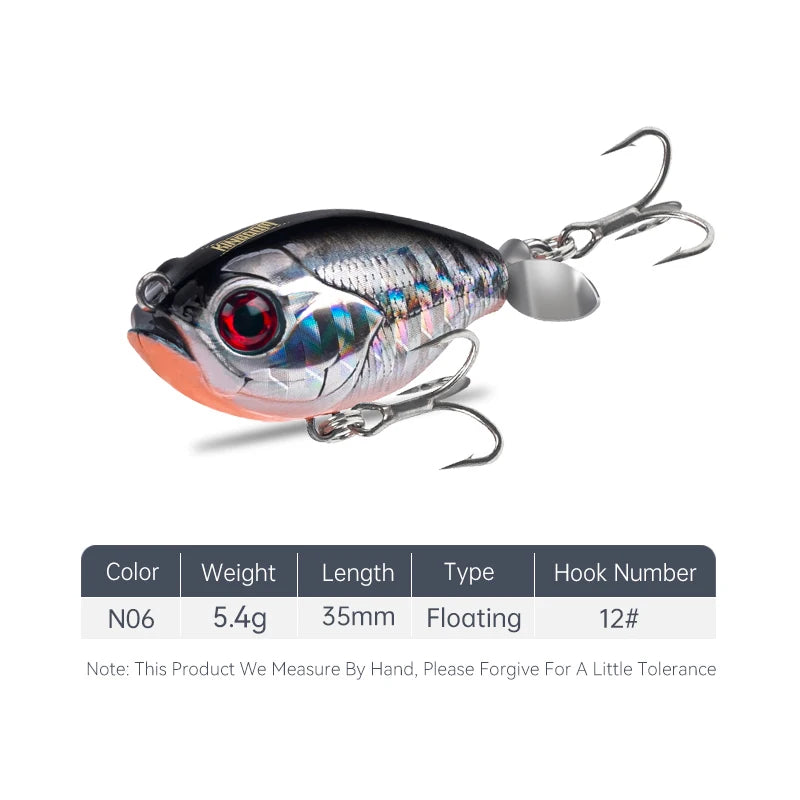 Kingdom Fishing Lure GoldPop Topwater Whopper Popper 35mm 5.4g Floating Wobbler Artificial Hard Bait with Propeller Fishing Pike