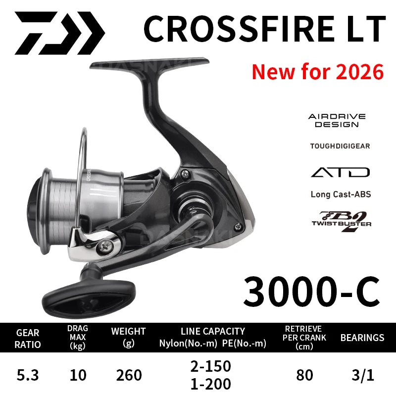 2026 DAIWA Fishing Reel CROSSFIRE CS LT (Light&Tough) 1000-6000D-H Light Strong LC-ABS Metal Spool 4KG-12KG Ultraleve 185g-320g