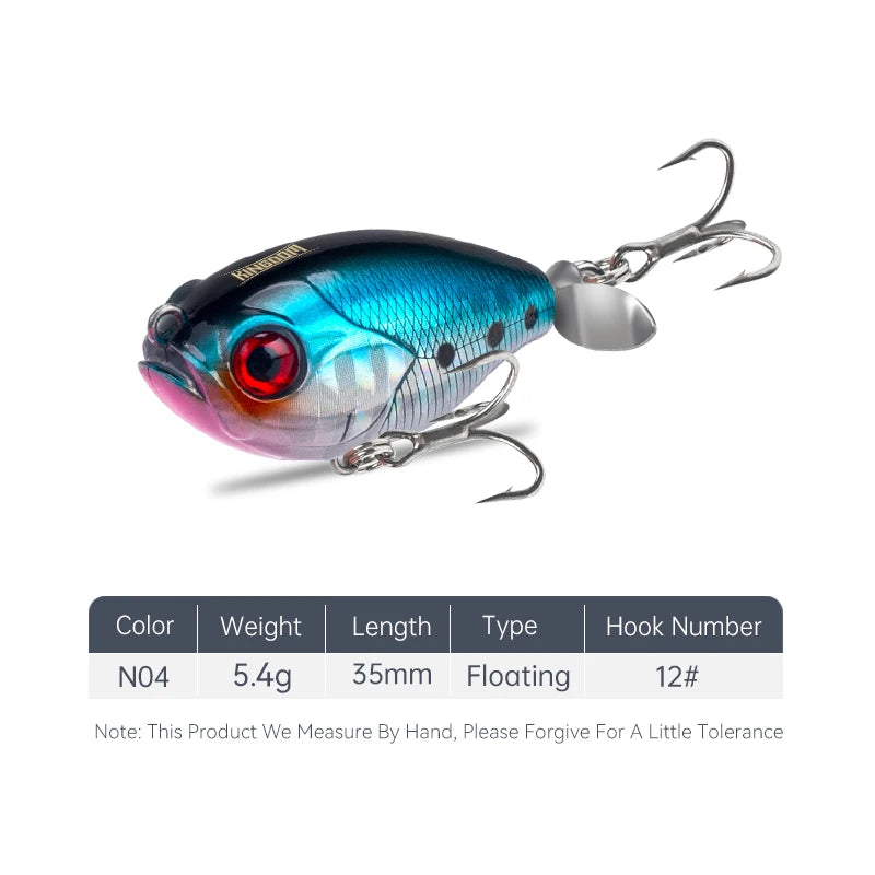 Kingdom Fishing Lure GoldPop Topwater Whopper Popper 35mm 5.4g Floating Wobbler Artificial Hard Bait with Propeller Fishing Pike
