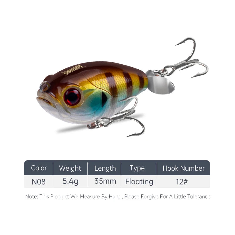 Kingdom Fishing Lure GoldPop Topwater Whopper Popper 35mm 5.4g Floating Wobbler Artificial Hard Bait with Propeller Fishing Pike