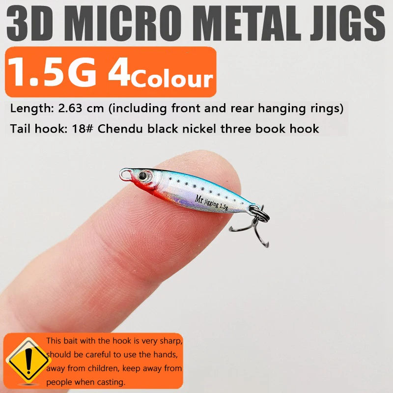 Micro Sized Iron Plate Bait 1.5/3/5g 3D Mini VIB Lure Metal Cast Jig Spoon Pesca Fish Micro Sequin Fishing Lures Artificial Bait