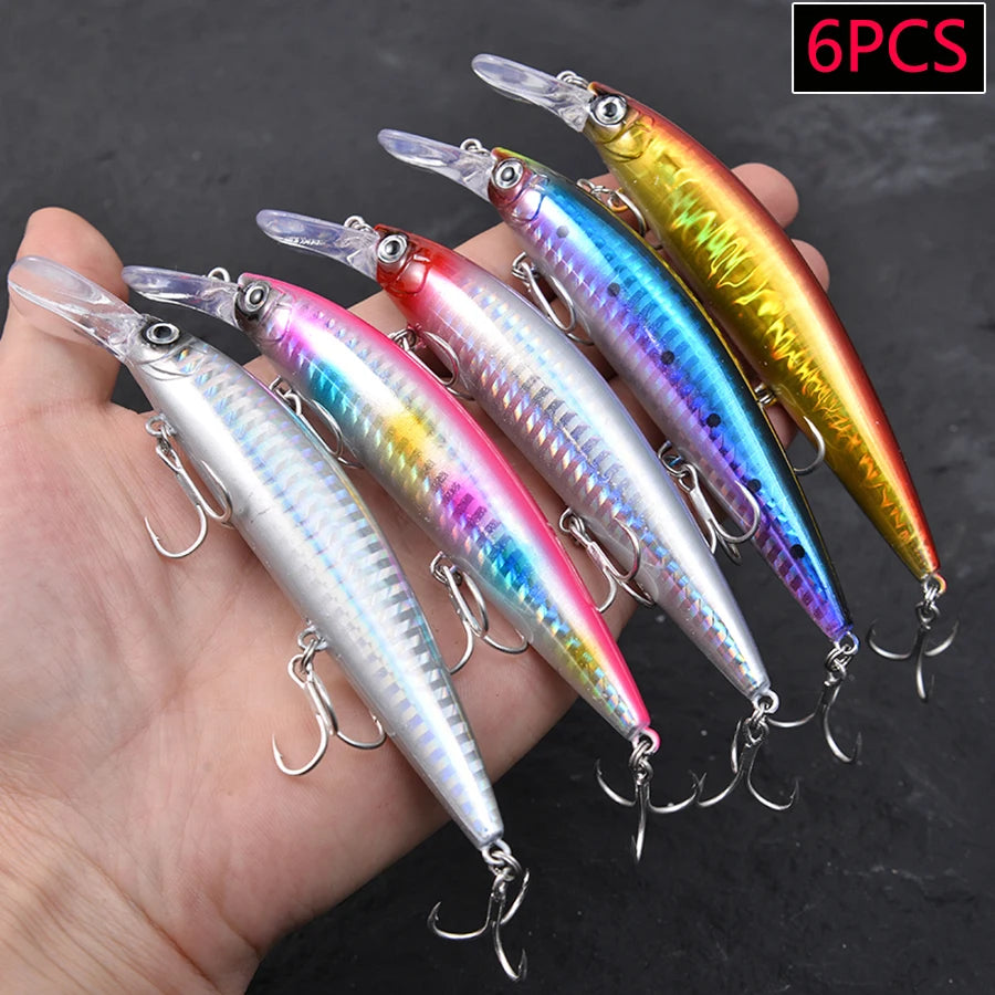 6PCS Heavy Weight Minnow Sinking Jerkbait Longcast Fishing Lures Saltwater Hard Bait Artificial Wobblers For Trolling Sea Bass