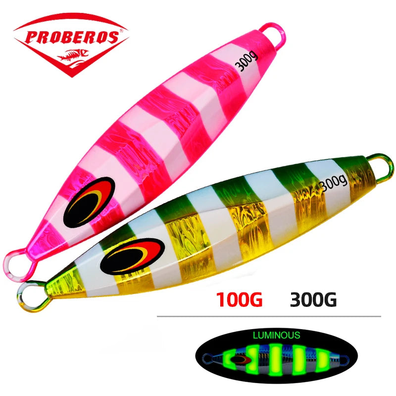 PROBEROS Slow Jigging Lure 100g-300g Deep Sea Spanish Mackerel Iron Jig for Trolling Boat Fishing Large Size Metal JIG