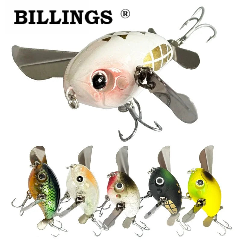BILLINGS 1pc Floating Micro Surface Cicada Lure 45mm/7g Artificial Lures Metal-Blade Double-Hook Bait Fishing Accessories