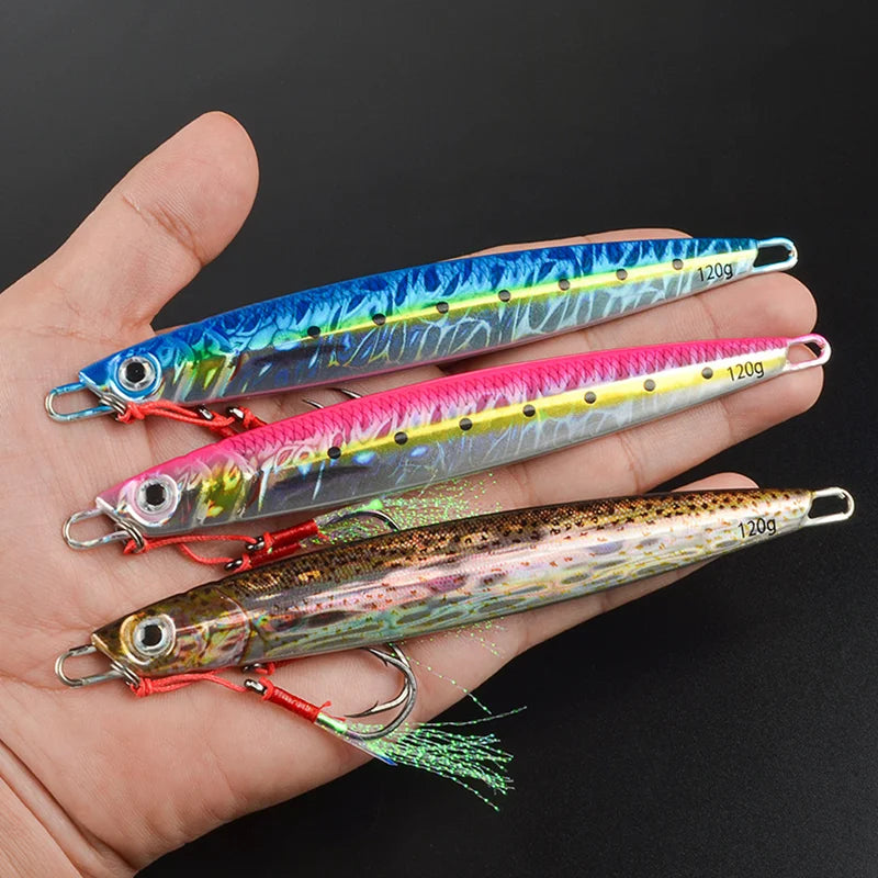 3D Metal Jig 60g 80g 100g 120g 150g 200g Sea Biomimetic Fish Iron Plate Bait Wobbler Fishing Lure Artificial Ocean Boat Fishing