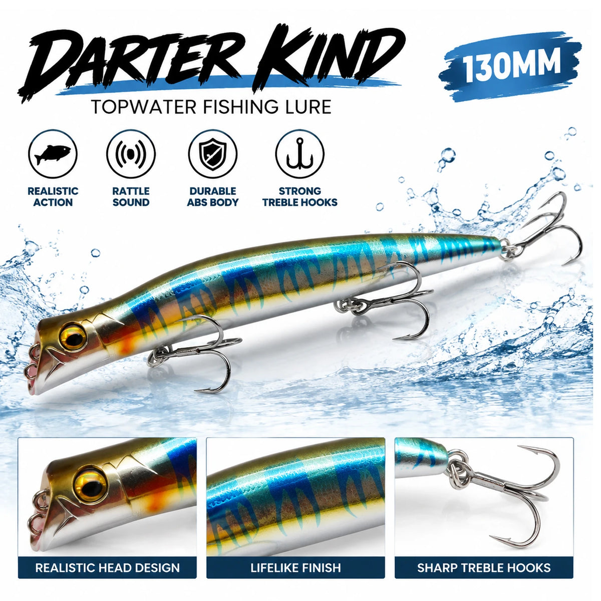 ESFISHING Floating Fishing Lures Surface Popper Darter King 13cm 17.5g Two Dive Professional Hard Baits Top Water