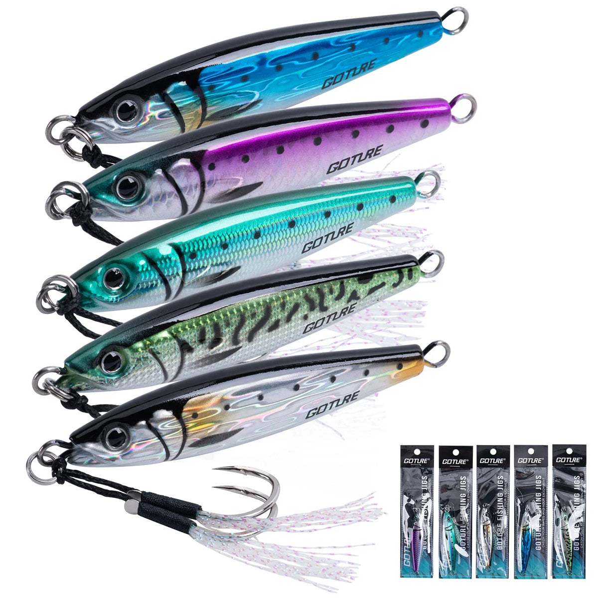 Goture Metal Sinking Bait 30g 60g 80g 100g 150g Large Vertical Metal Jigs Deep Sea Fishing Lure Saltwater Jigging Lure Hard Bait