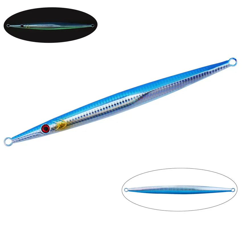 1pcs Metal Jig Lure 60g-300g Sea Fishing Long Strip Quick-Drawing Iron Plate Fish Fast Sinking And Slow Shaking Luminous Bait