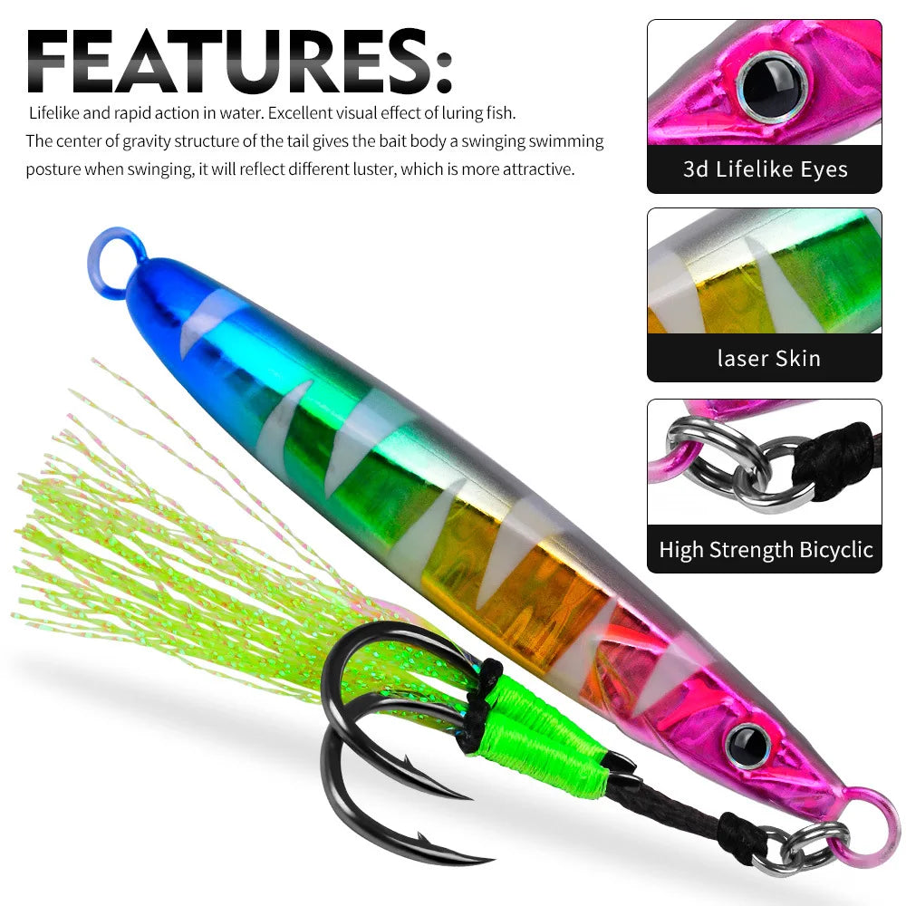 PRO BEROS Weights 20-80g Double Hook Luminous Fishing Lure Metal Jig Lure for Deep Sea Boat Fishing Trolling Hard Bait Bass