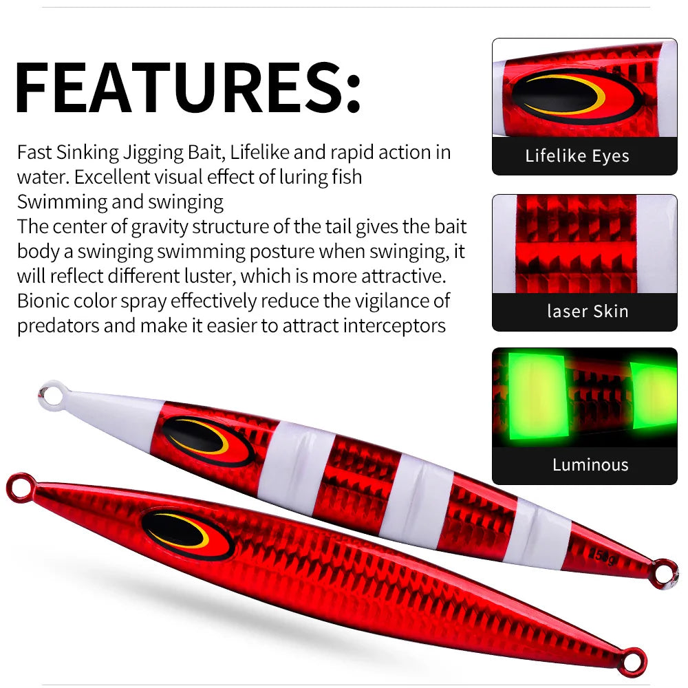 30g 60g 100g 150g 200g 250g Deep-sea Boat Fishing Sardine Slider Jigging Lure Long Cast Metal Jig Fishing Lure Sea Fishing Jigs