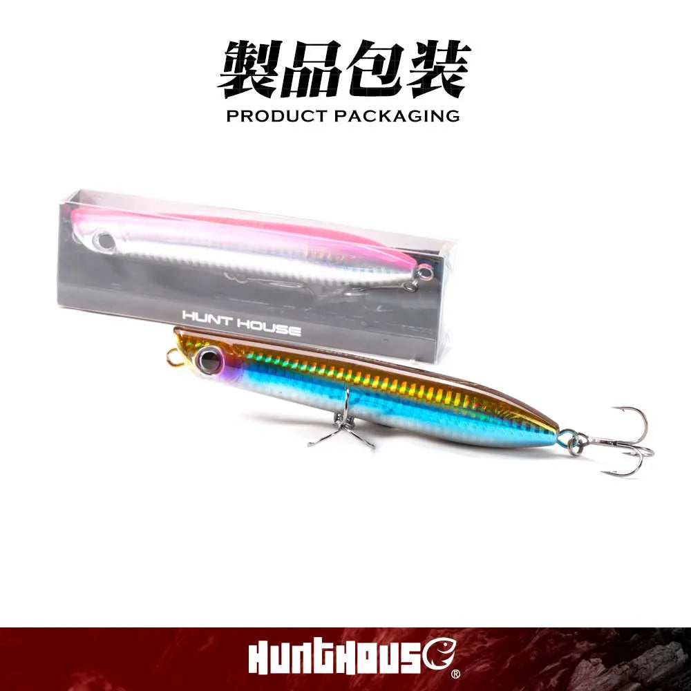 Hunthouse Surface Popper Floating Fishing Lure 130mm 30g Topwater Hard Bait Walk The Dog Saltwater For Tuna Fish Tackle