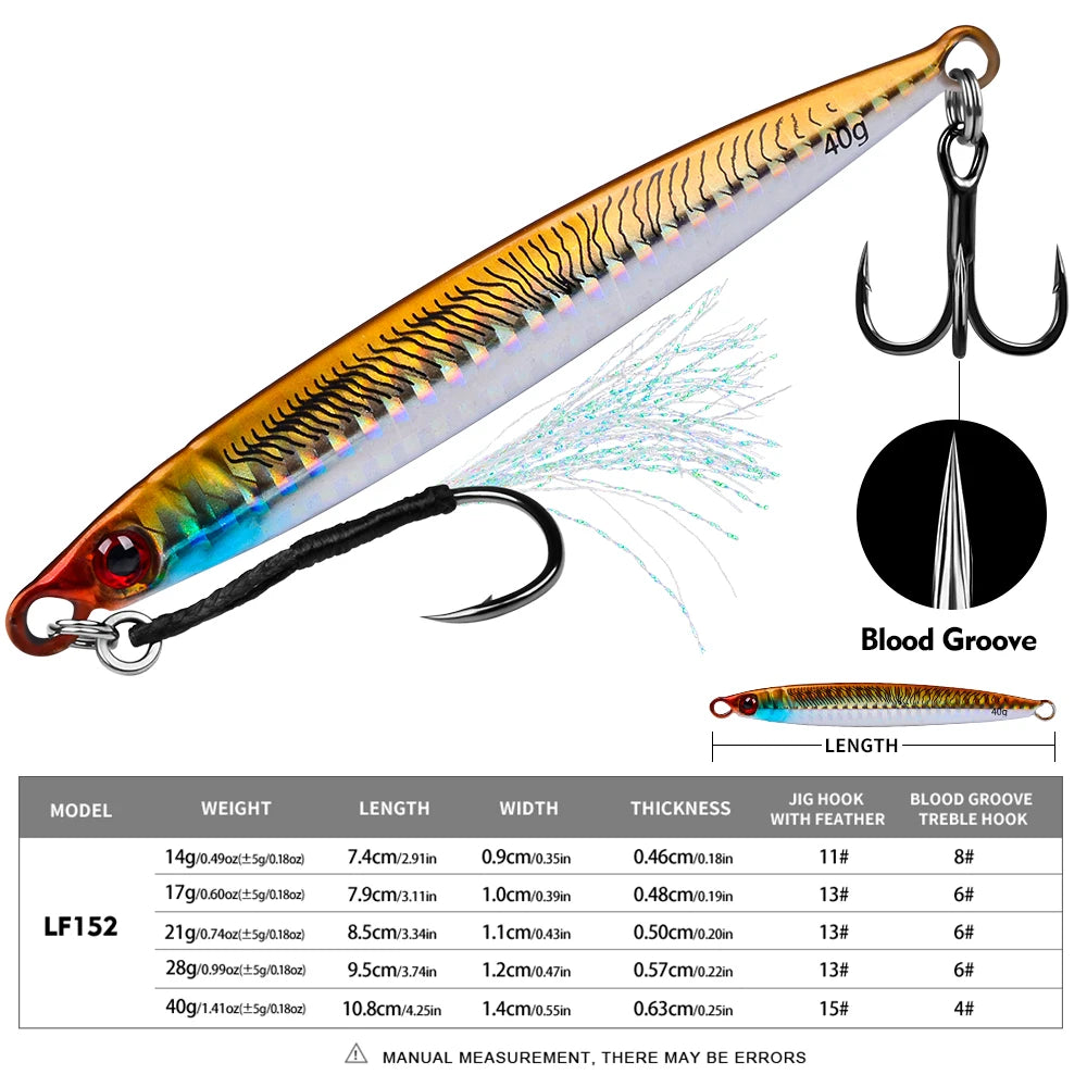 PROBEROS 5Pcs Metal Jig Fishing Lures Sea Fishing Jigs Artificial Swimbait Hard Bait Jerkbait Iron Plate Double Hooks Wholesale