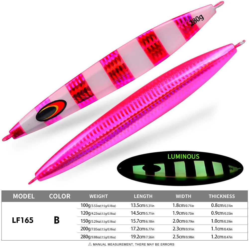 100g-280g Luminous Effect Jigging Sinking Metal Slow Jig Lure Iron Plate Fishing Hard Lure Fishing Baits Trolling Tackle FTK