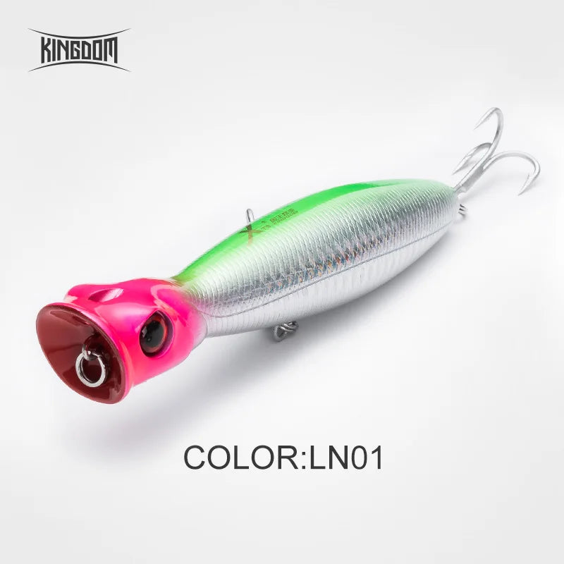 Kingdom Topwater Popper Fishing Lures 80mm 9.5g 100mm 16g 130mm 36g Hard Artificial Bait Floating Wobblers Fishing Tackle Baits