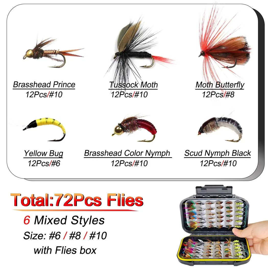 Fly Fishing Flies Kit, 24-100Pcs Fly Fishing Artificial Fly Baits Lures with Dry/Wet Flies, Streamers, Fly Assortment Trout Bass