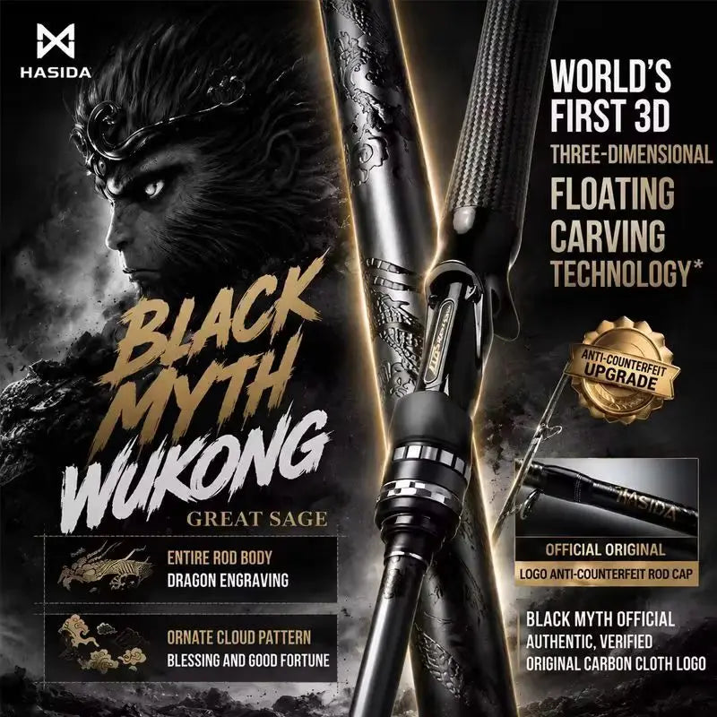 HASIDA Black Wukong Lure Rod Extra F Action Ultra Lightweight Spinning Casting High Sensitivity Long Casting