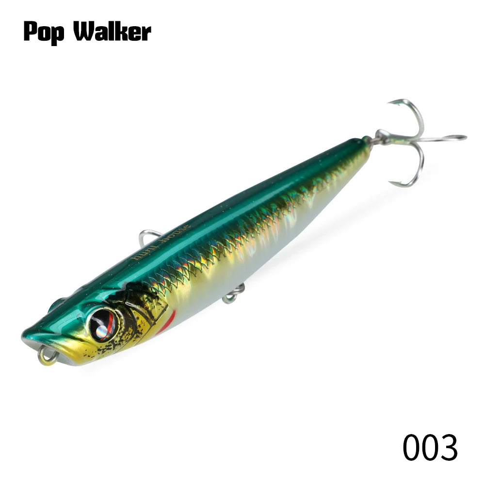 Hunthouse Popper Pencil Fishing Lure Pop Walker Topwater Floating Hard Bait 90mm/11.6g Surface WTD Saltwater Bass Fish Tackle