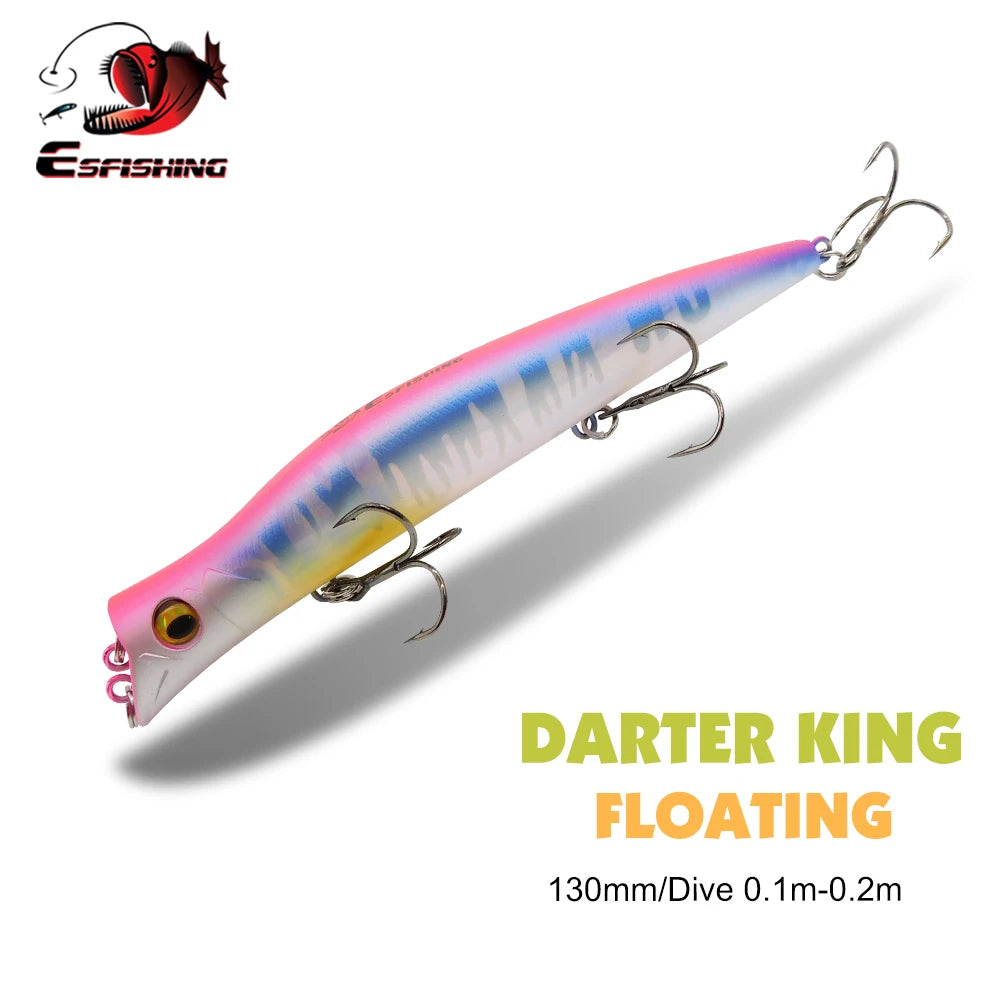 ESFISHING Floating Fishing Lures Surface Popper Darter King 13cm 17.5g Two Dive Professional Hard Baits Top Water