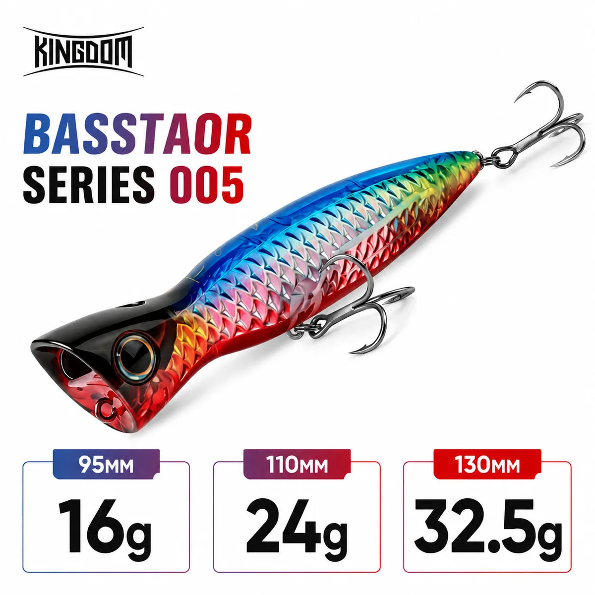 KINGDOM BASSTAOR 005 Topwater Popper Fishing Lure 95mm 110mm 130mm Hard Bait Seabass Lure Saltwater Long Casting Artificial Bait