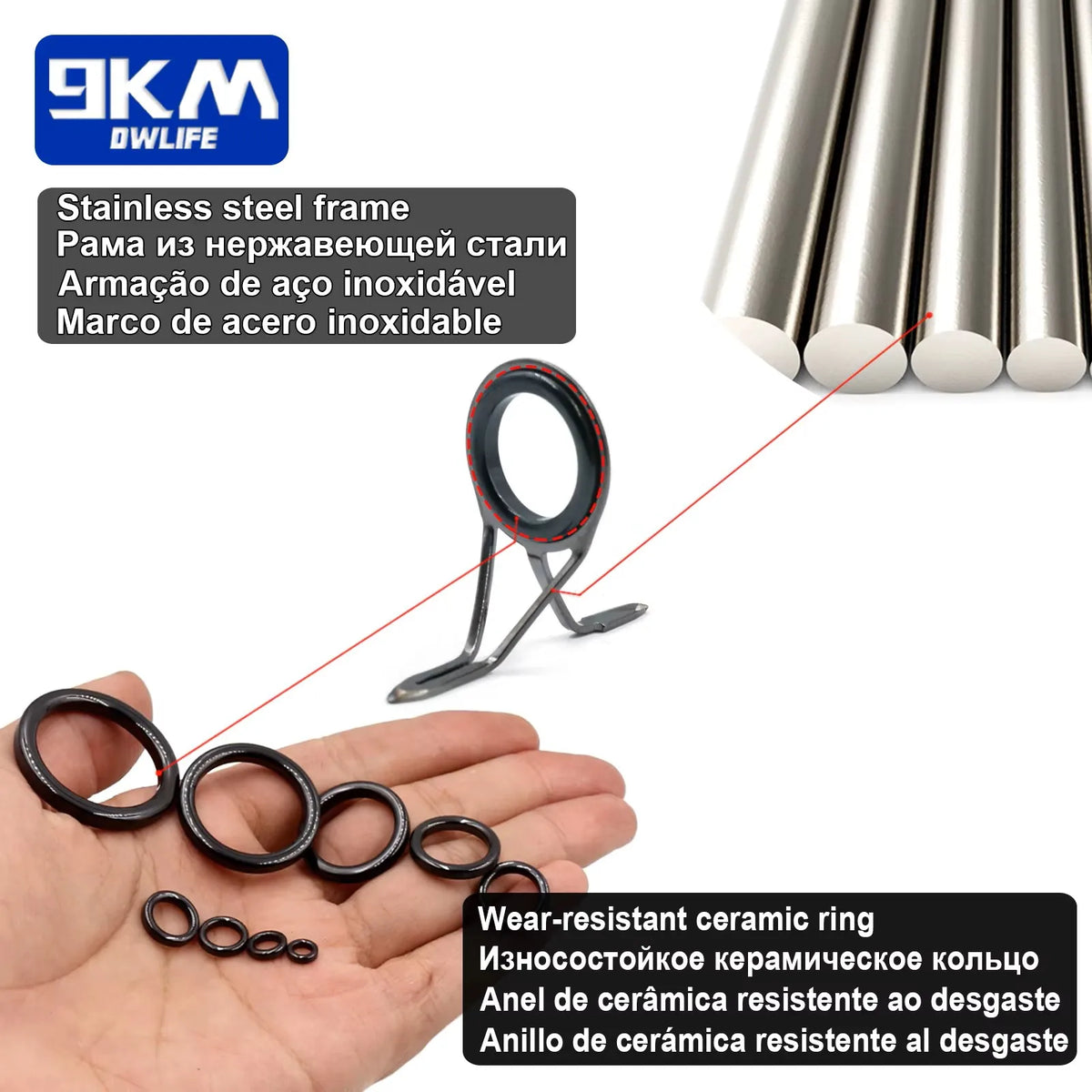 9KM Fishing Rod Guide 8~120Pcs Spinning Rod Repair Kit Stainless Steel Casting Rod Building Ceramics Ring Rod Replacement Set