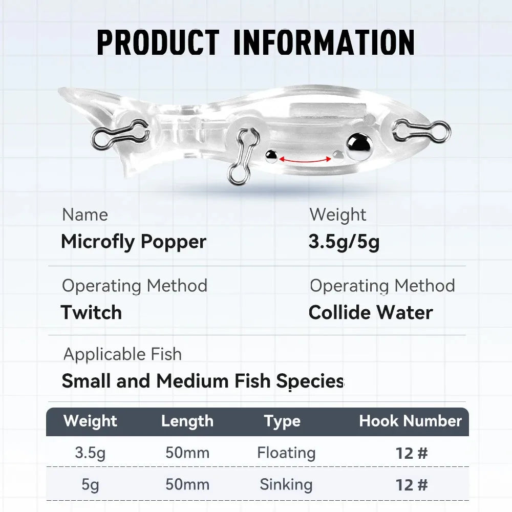 Kingdom Mini Popper Fishing Lure 50mm 3.5g Floating 5g Sinking Artificial Hard Baits Wobblers Bass Pike Catfish Swimbait Minnow