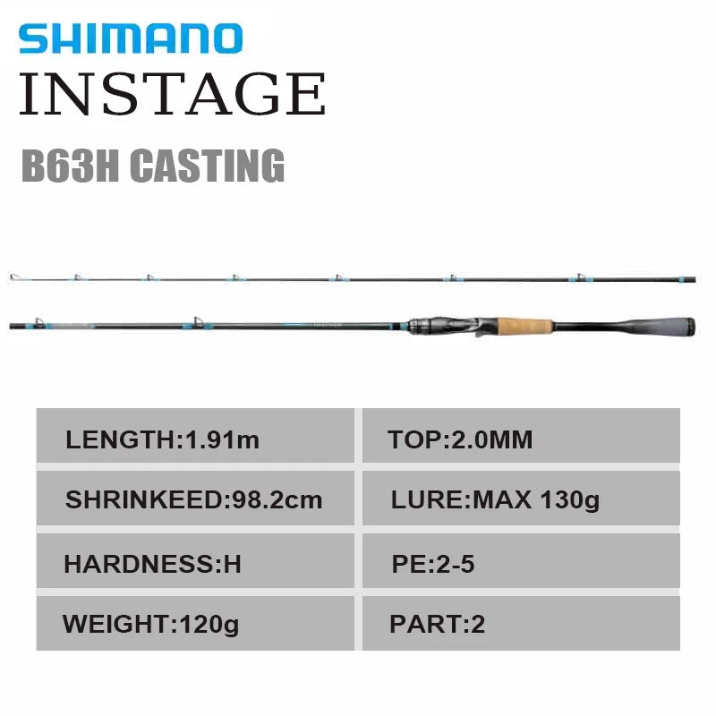 SHIMANO 2024 New INSTAGE Sea Bass 2 Section Supercast Spinning Casting Sea Fishing Rod Saltwater Max Lure 130g CI4+ SIC Ring