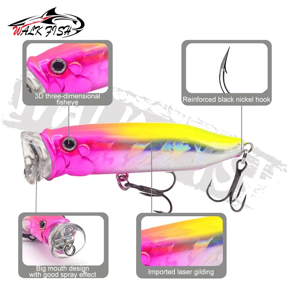 WALK FISH 7cm 10g Topwater Bait Wave Popper Lure Simulation Fishing Artificial Hard Bait Wobblers Surface Lures Fishing Tackle