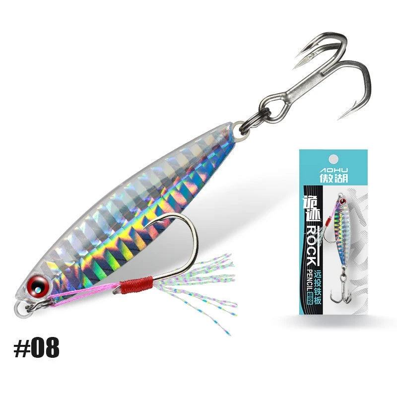 Iron Plate Jig Baits Shore Cast Fishing Lures 7g 10g 15g 20g Laser Spoon Jigging Wobble Bait Metal Sinking Bait for Bass Pesca