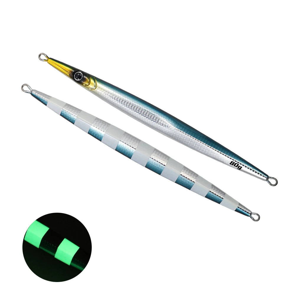 JIGGINGPRO Needle Metal Jig 60g 80 100g Sea Fishing Long Strip Quick-Drawing Iron Plate Fish Fast Sinking Vertical Jigging Lure