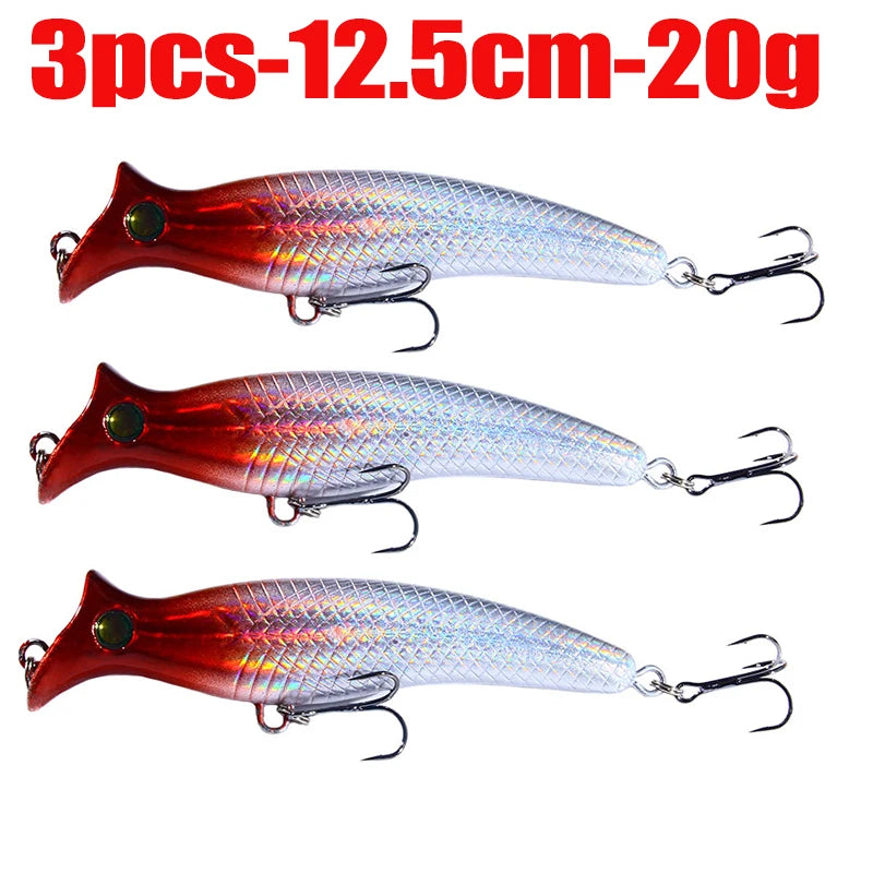 1pc Fishing Lures Topwater Popper Bait 12.5cm 20g Hard Bait Artificial Wobblers Plastic Fishing Tackle with 6# Hooks