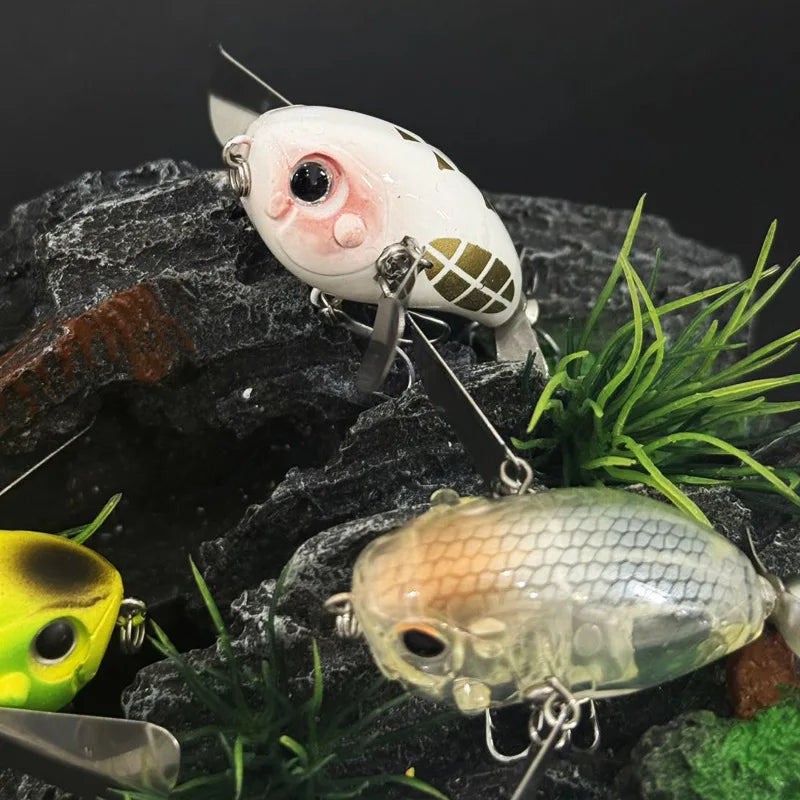 BILLINGS 1pc Floating Micro Surface Cicada Lure 45mm/7g Artificial Lures Metal-Blade Double-Hook Bait Fishing Accessories