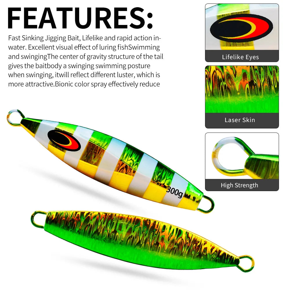 PROBEROS Slow Jigging Lure 100g-300g Deep Sea Spanish Mackerel Iron Jig for Trolling Boat Fishing Large Size Metal JIG